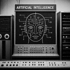 ChatGPT’s antwoord op:  “Create an image of what AI looks like, if you would ask it to scientists in the 1960s. Make it photo-realistic.”
